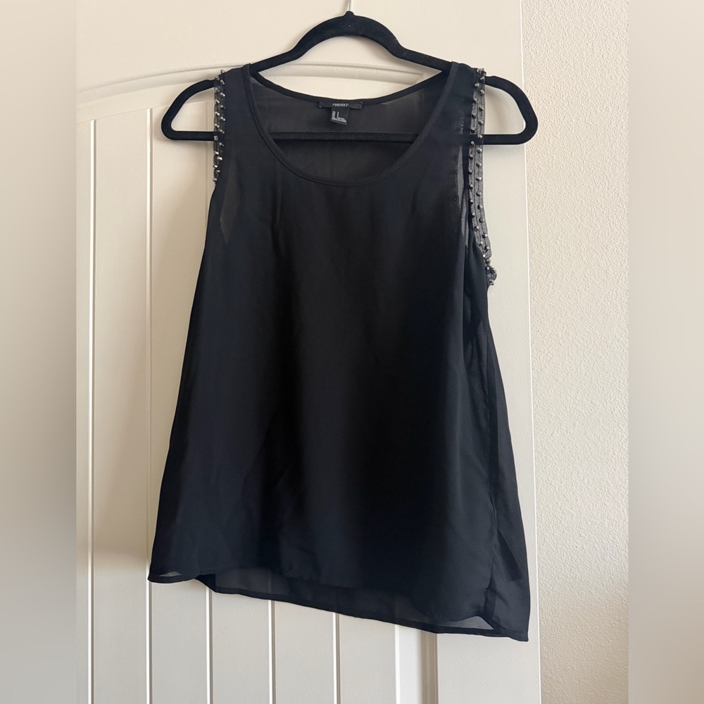 Forever 21 Black Chiffon Beaded Sleeveless Camisole